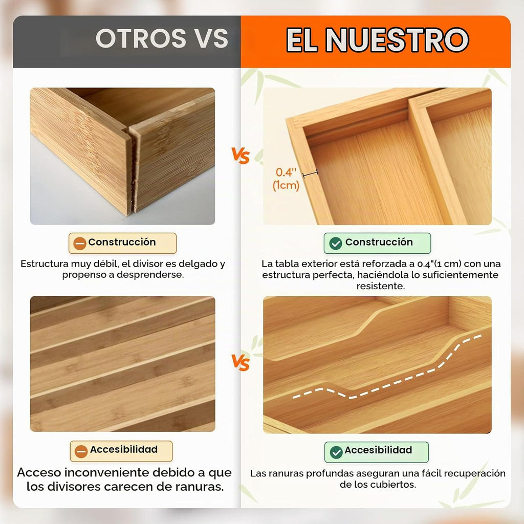 Lifewit - Organizador de cajones de cocina de bambú, bandeja para