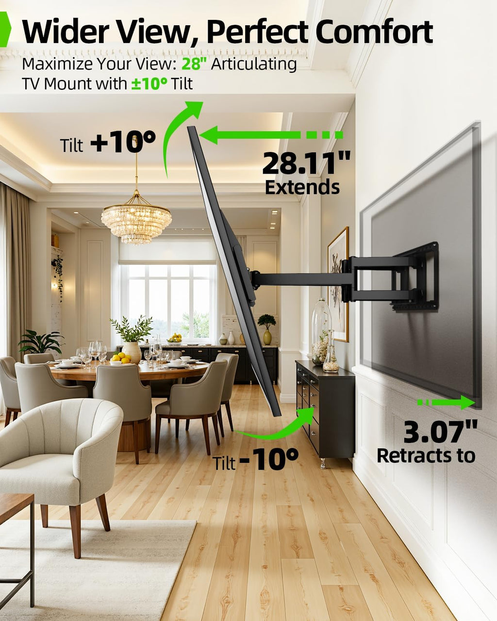 USX MOUNT Soporte de pared de TV de movimiento completo resistente para televisores de 60 a 120 pulgadas, soporta 220 libras, soporte de pared de extensión de 28 pulgadas