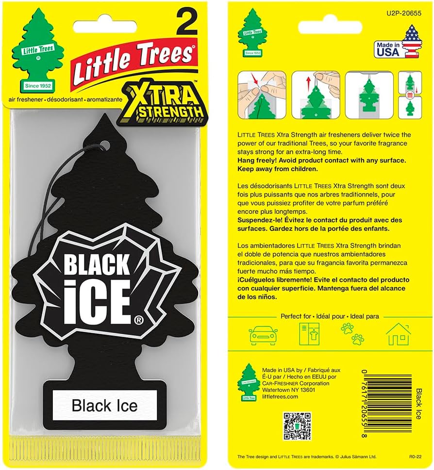 LITTLE TREES Ambientador de coche | Xtra Strength proporciona aroma de larga duración para el automóvil o el hogar | Impulso extra de fragancia | Hielo negro, 24 ambientadores