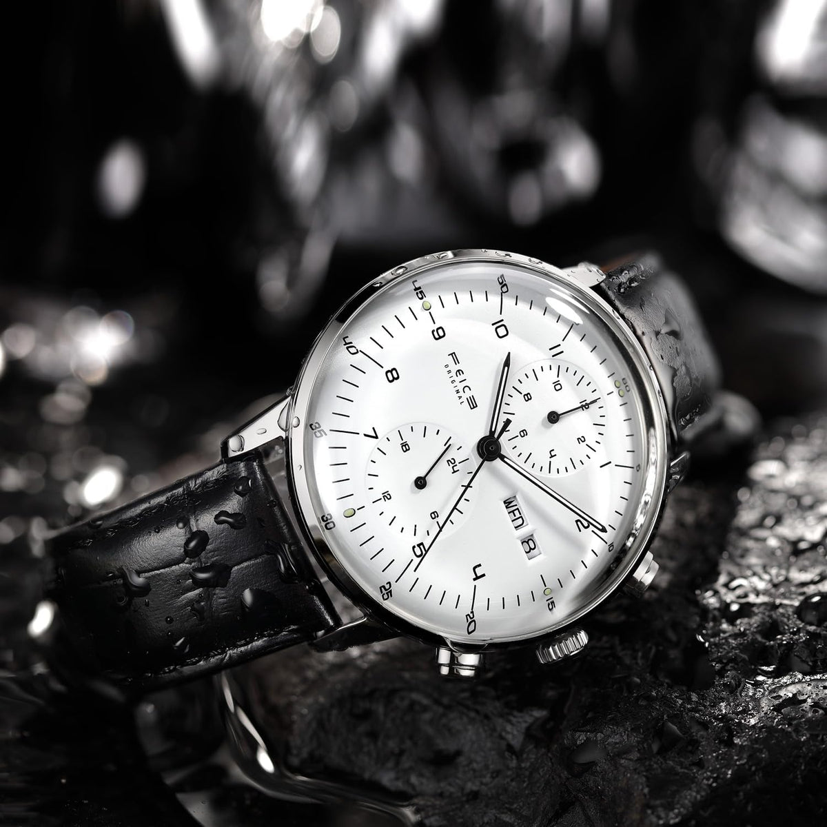 FEICE Relojes para Hombres Bauhaus Reloj Automático de Acero Inoxidable Reloj Mecánico Pulsera Casual Vestimenta para Hombres con Correas de Cuero Fecha -FM121