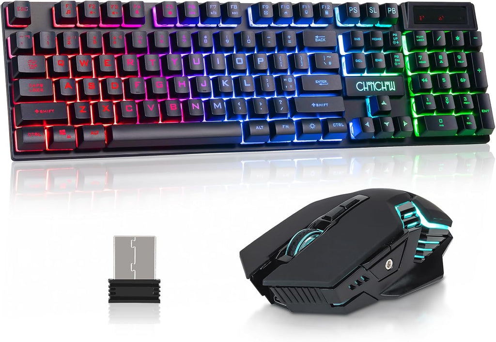 CHONCHOW Combo de teclado y mouse inalámbricos USB para juegos