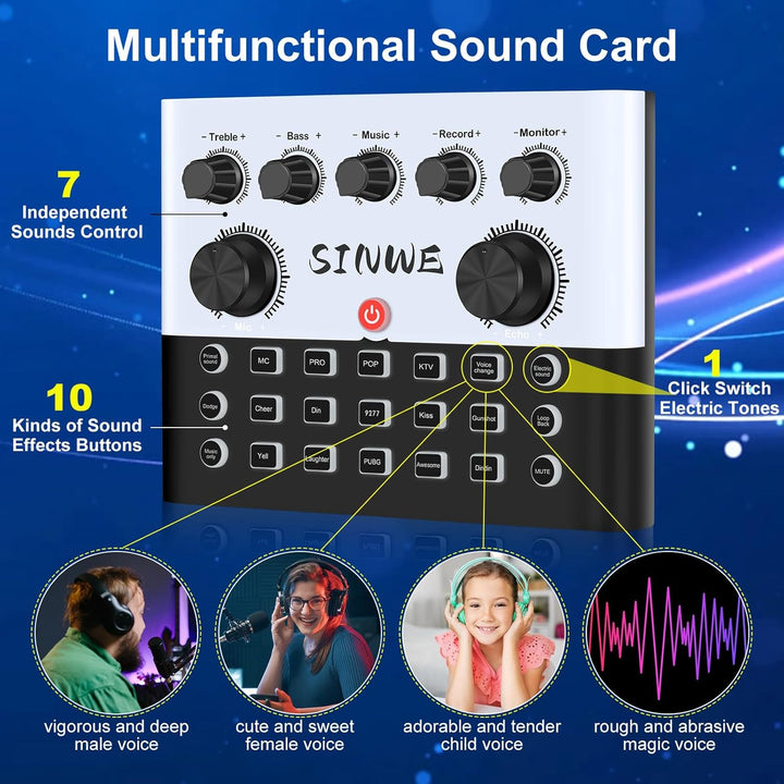 Paquete de equipo de podcast SINWE para 2, cambiador de voz F993 co...