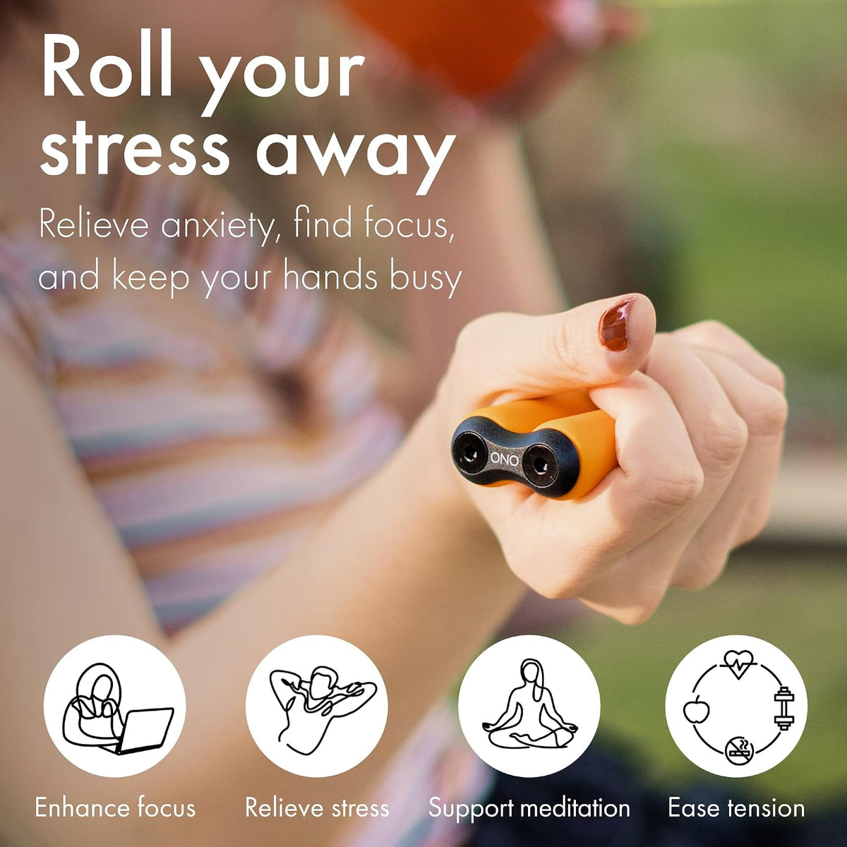 ONO Roller - Juguete antiestrés de mano para adultos | Ayuda a aliviar el estrés, la ansiedad, la tensión | Promueve el enfoque, la claridad | Diseño compacto y portátil (naranja, tamaño junior