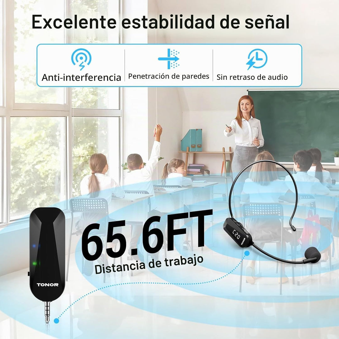 TONOR Micrófono de auriculares inalámbricos, sistema de micrófono U...
