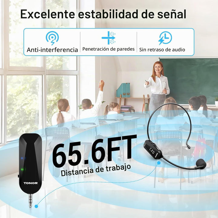 TONOR Micrófono de auriculares inalámbricos, sistema de micrófono U...