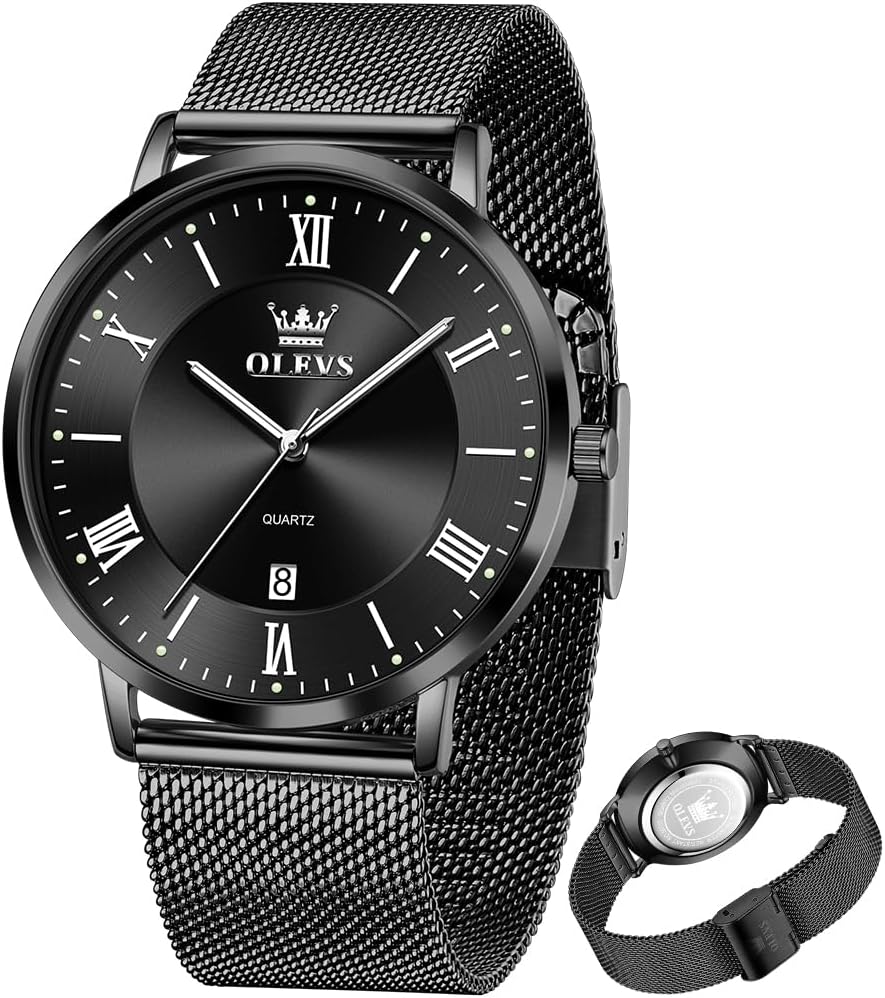 OLEVS Relojes de oro para hombre, analógico, de cuarzo, para negocios, de vestir, día fecha, acero inoxidable, clásico, de lujo, luminoso, impermeable, casual, relojes de pulsera masculinos