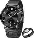 OLEVS Relojes de oro para hombre, analógico, de cuarzo, para negocios, de vestir, día fecha, acero inoxidable, clásico, de lujo, luminoso, impermeable, casual, relojes de pulsera masculinos