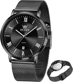 OLEVS Relojes de oro para hombre, analógico, de cuarzo, para negocios, de vestir, día fecha, acero inoxidable, clásico, de lujo, luminoso, impermeable, casual, relojes de pulsera masculinos