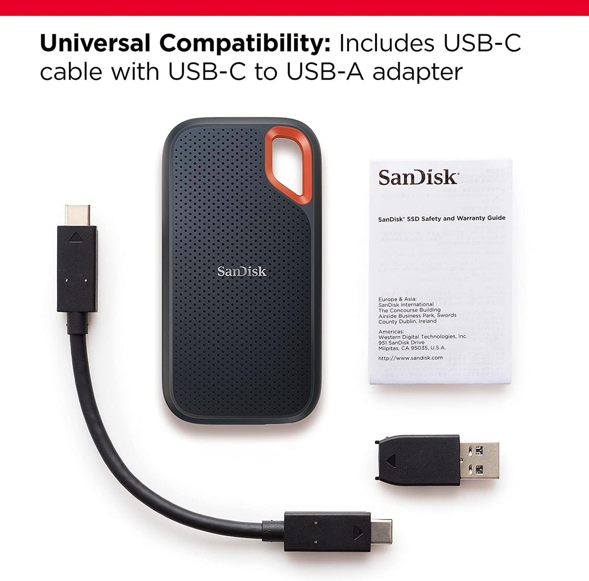 Sandisk SSD portátil extremo de 2 TB, hasta 1050 MB/s, USB-C, USB 3.2 Gen 2