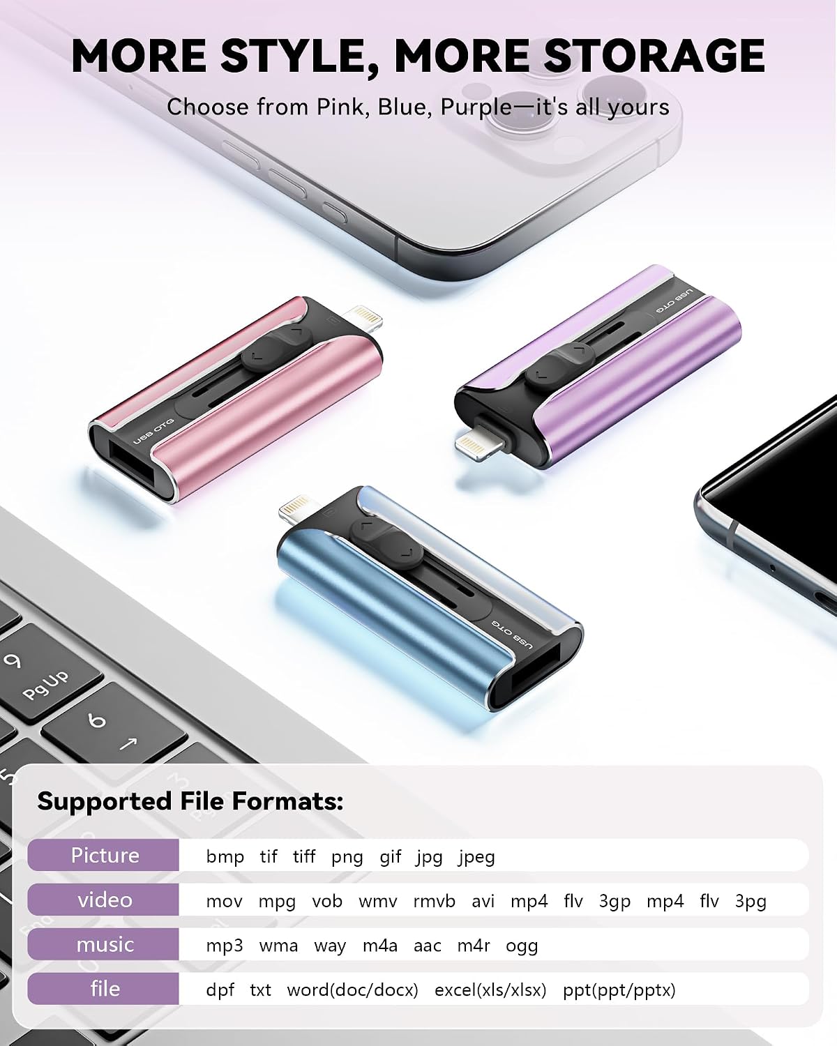 Unidad Flash de 256GB Certificada MFi para iPhone Memoria USB Pen D...