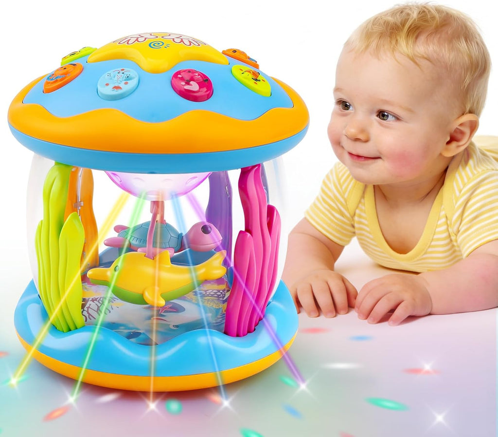 Juguetes para bebés y niños, proyector musical giratorio con luz boca abajo, juguetes para bebés, acuarios, juguetes para gatear, recién nacidos, niños y niñas, regalos de cumpleaños