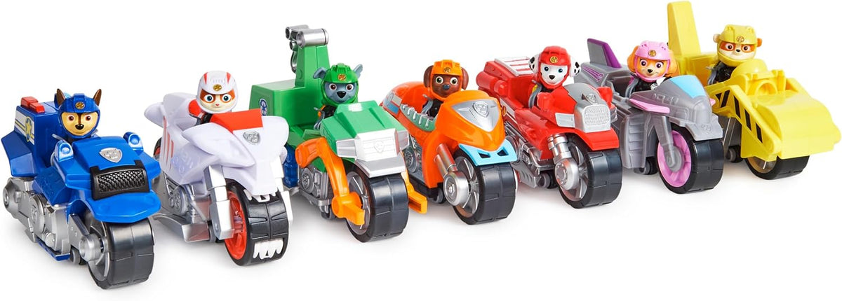 Paw Patrol, Moto Pups Deluxe de Chase, vehículo de motocicleta de tracción que hace piruetas y figura de juguete