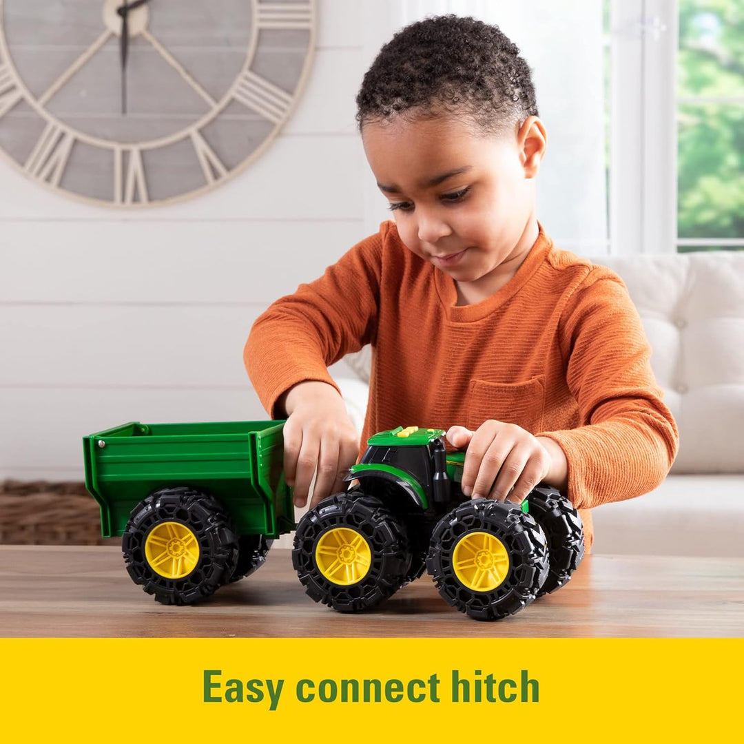 TOMY Monster Treads - John Deere Tractor Toy and Wagon -