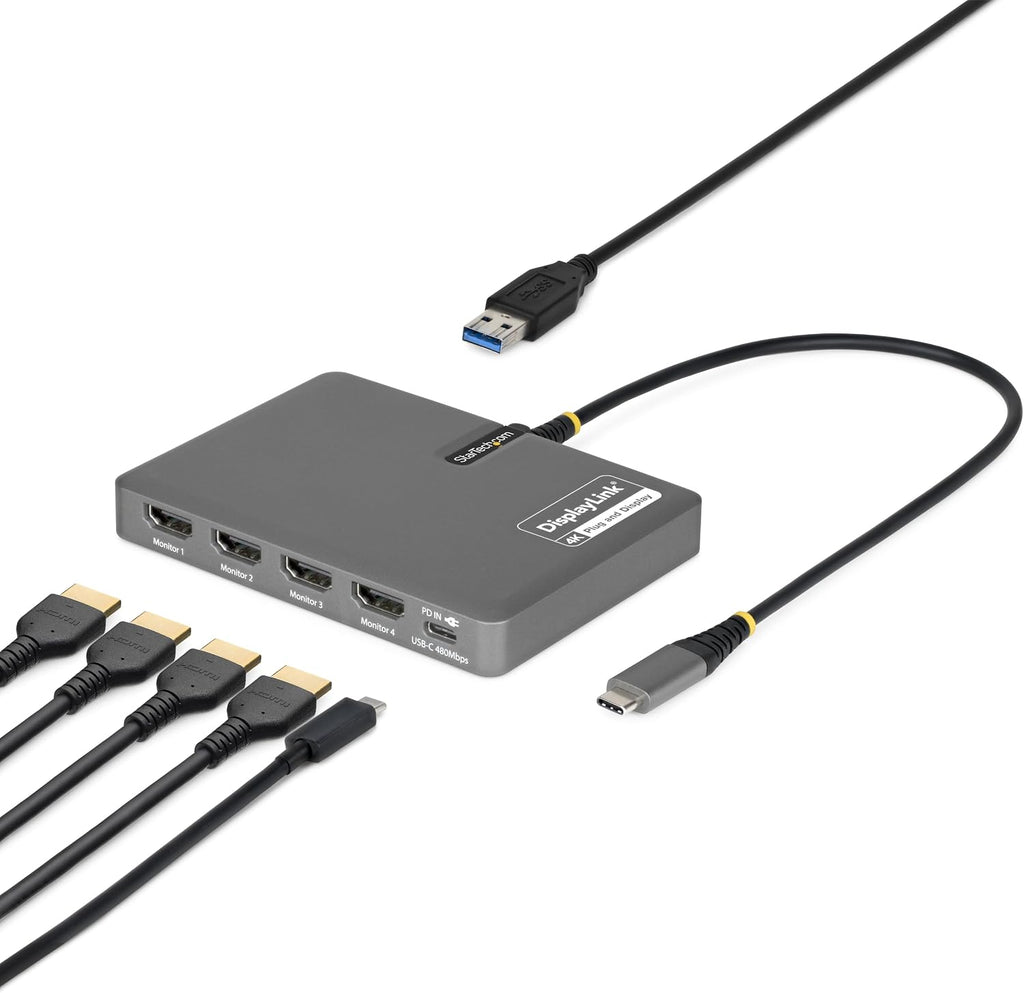 StarTech - Base para estación de trabajo USB-C a Quad HDMI 4K60, 140 W PD