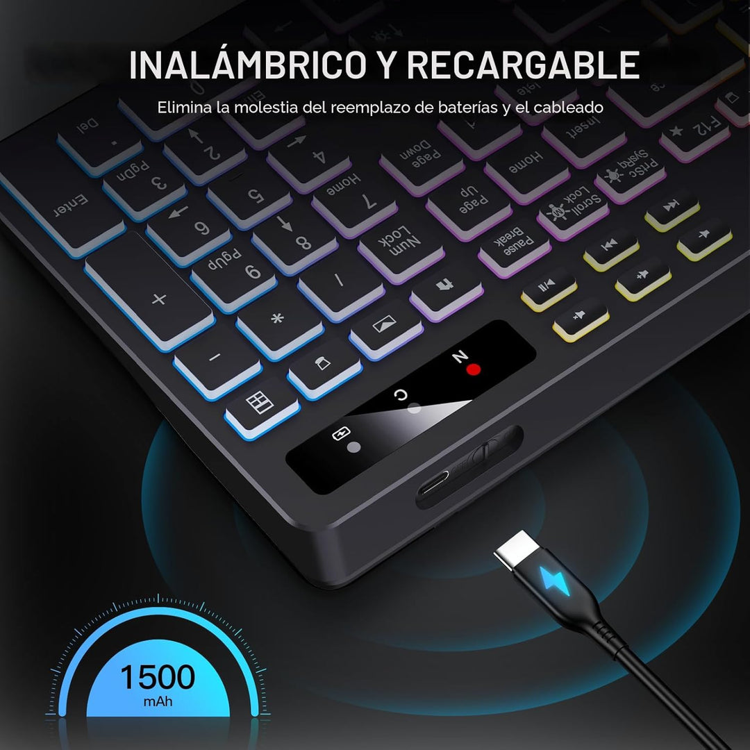 Soueto Teclado inalámbrico con retroiluminación RGB de 7 colores, t...