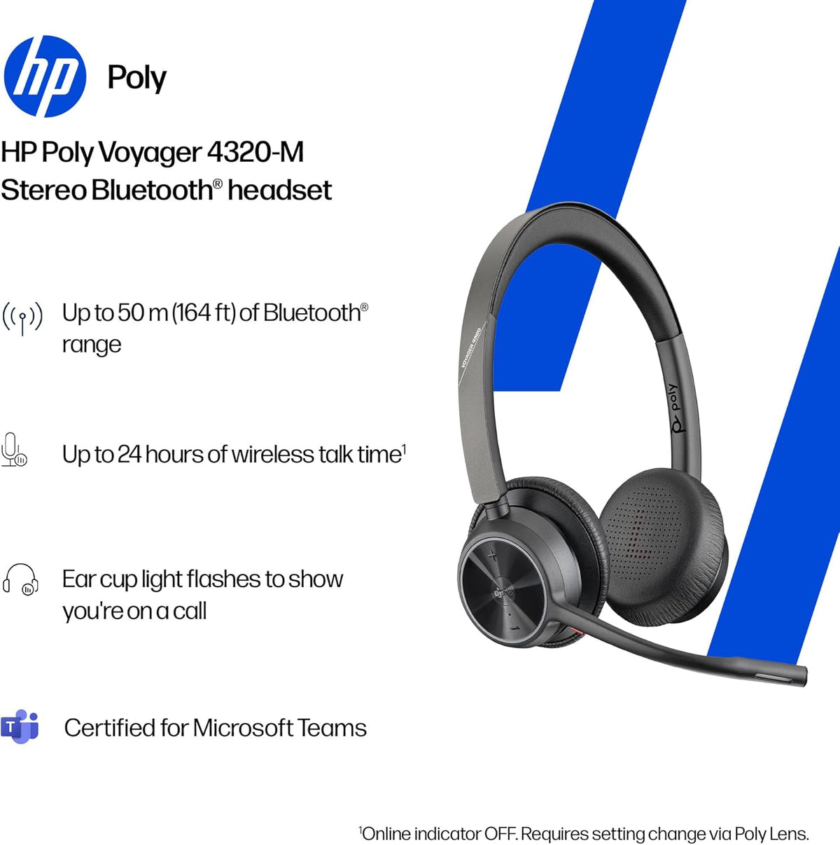 Poly Voyager 4320 UC: Bluetooth, auriculares inalámbricos con micrófono con cancelación de ruido