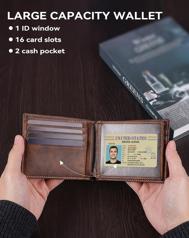 Swallowmall Cartera RFID de cuero genuino para hombre, billetera pl...