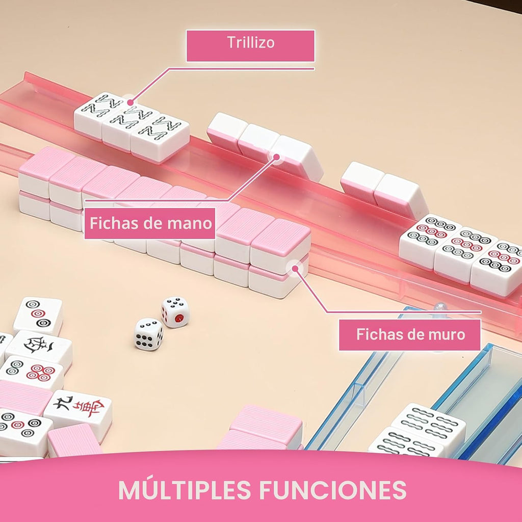 Bastidores transparentes premium para Mahjong con empujadores, paquete de 4 bastidores acrílicos antideslizantes ﻿