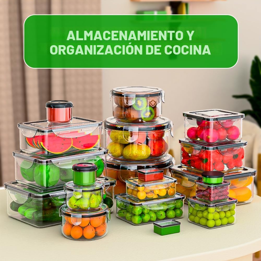 54 piezas de contenedores de almacenamiento de alimentos con tapas herméticas, (27 contenedores y 27 tapas) contenedores de plástico reutilizables sin BPA para la organización de la cocina, cajas de