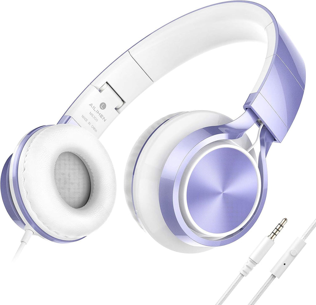 Audífonos AILIHEN para Niños para Escuela, con Cable 3.5 mm y Micrófono para Adolescentes, Violeta