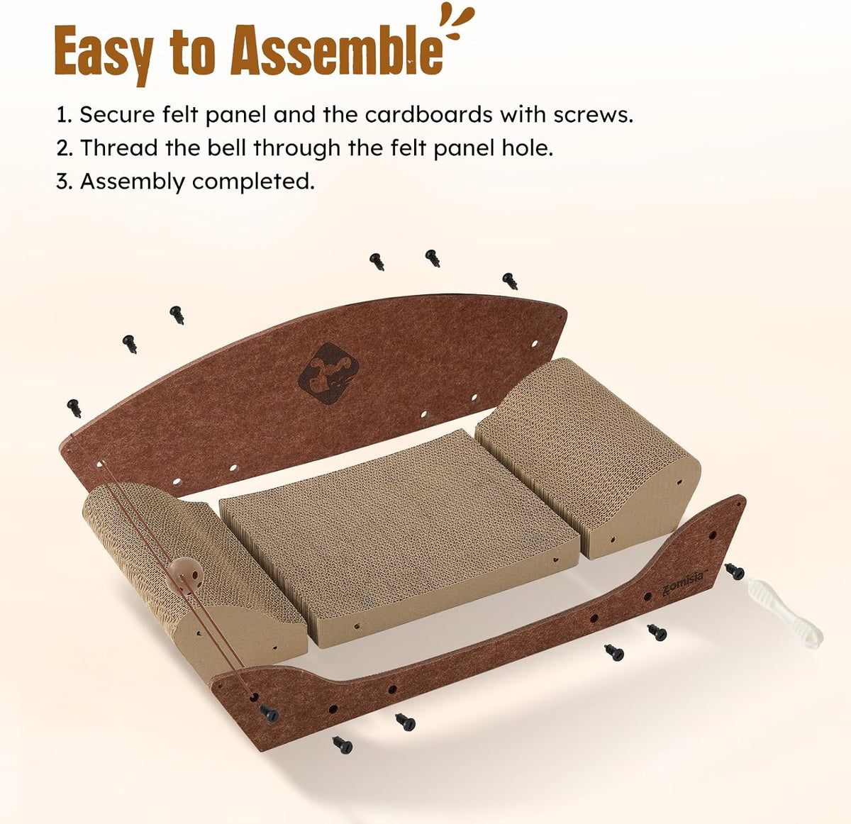 Cama rascador de cartón para gatos de interior de 26 pulgadas, 1