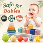 Juguetes Montessori para bebés de 18 meses, 24 anillos apilables, bloques suaves y bolas sensoriales