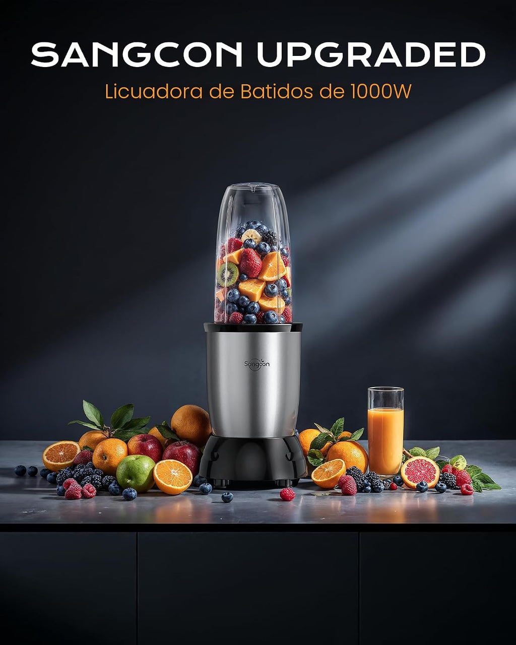 Sangcon 1000W Licuadora Personal para Smoothies, Proteínas, Hogar y Gimnasio, Plateado