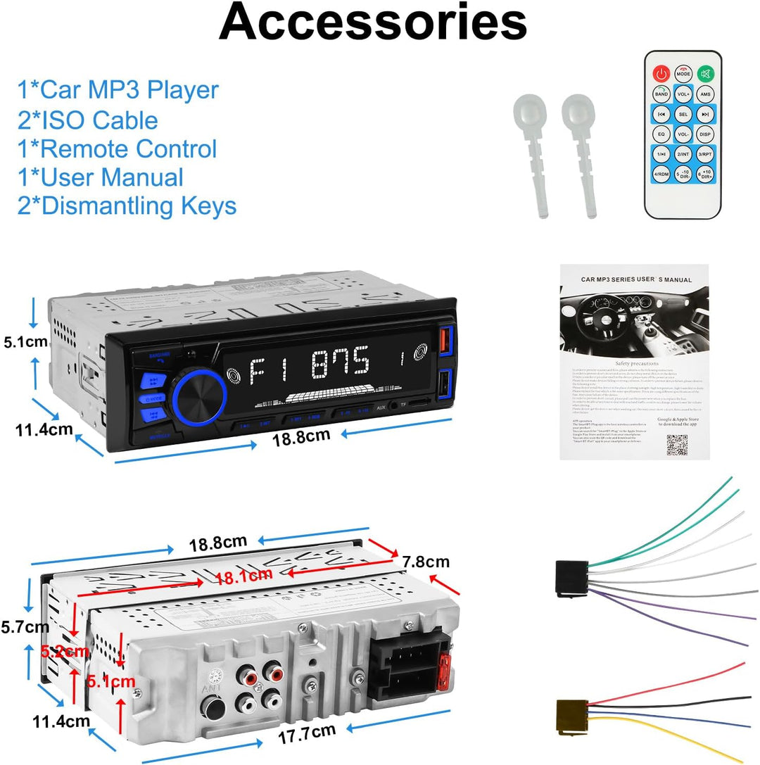 Radio de coche Bluetooth Single DIN Audio estéreo para