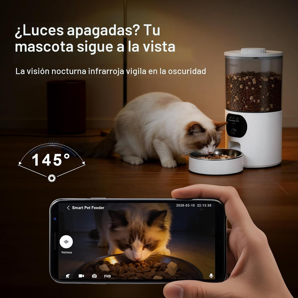 Alimentador automático para gatos con cámara 2K, control inteligente 5G/2.4WiFi de la aplicación de 6.5L