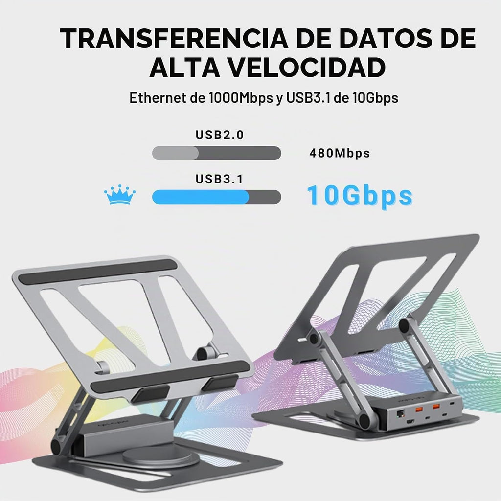Estación de acoplamiento portátil de 360° con concentrador USB C
