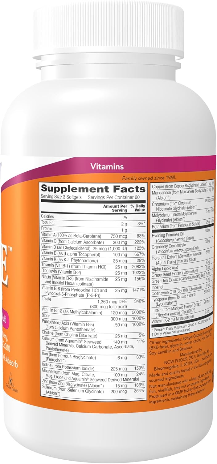 NOW Suplementos, Multivitamínico Eve™ para mujer con onagra, aránda...