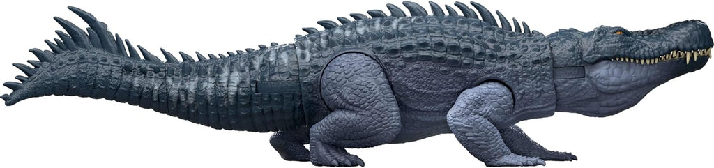 Mattel Jurassic World Rebirth Figura de Dinosaurio Thrashers Gigantes, Juguete de Especie Grande Purussaurus, 2 Ataques de Furia, Juego Digital