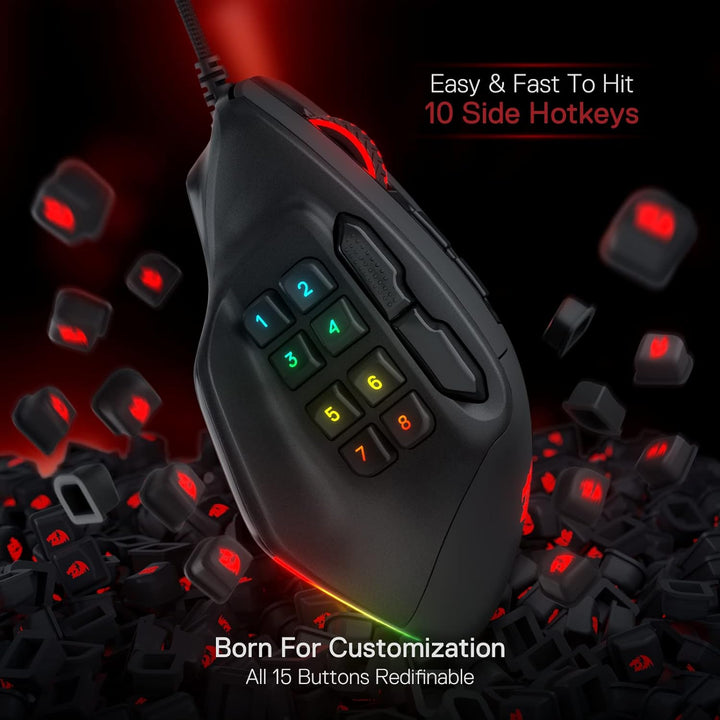 Redragon M811 Aatrox - Ratón para juegos MMO, 15 botones programabl...