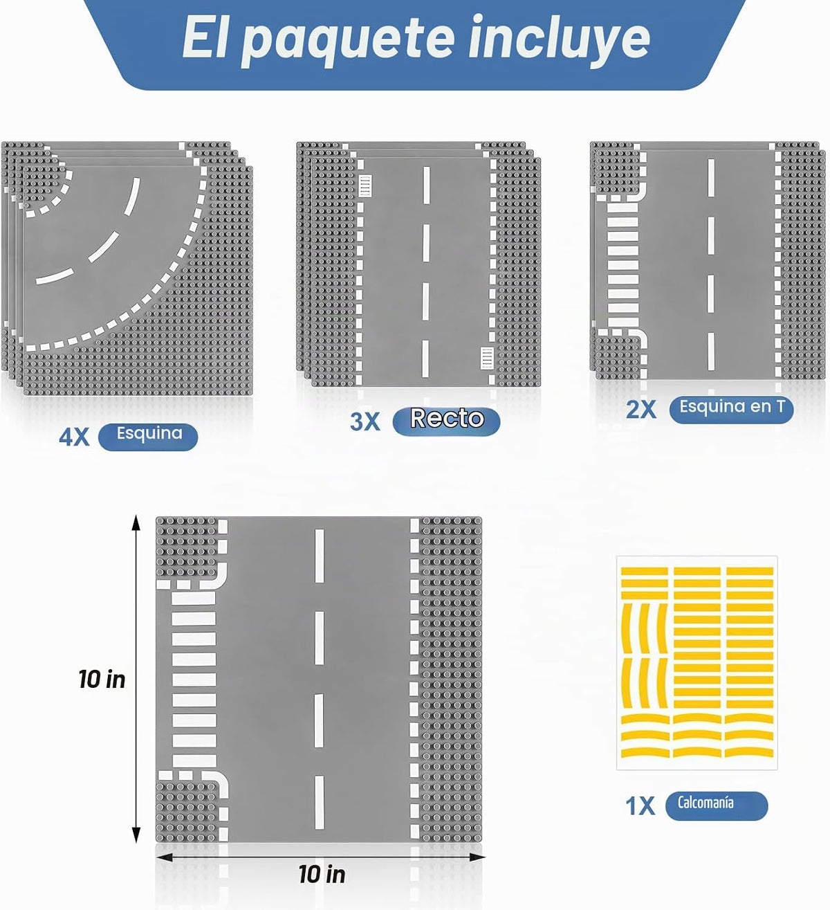 Paquete de 9 bases de carretera para construcción, compatibles con ladrillos Lego Classic, placas base de 10 x 10 pulgadas para caminos Lego, placas base de carretera para juegos de ciudad