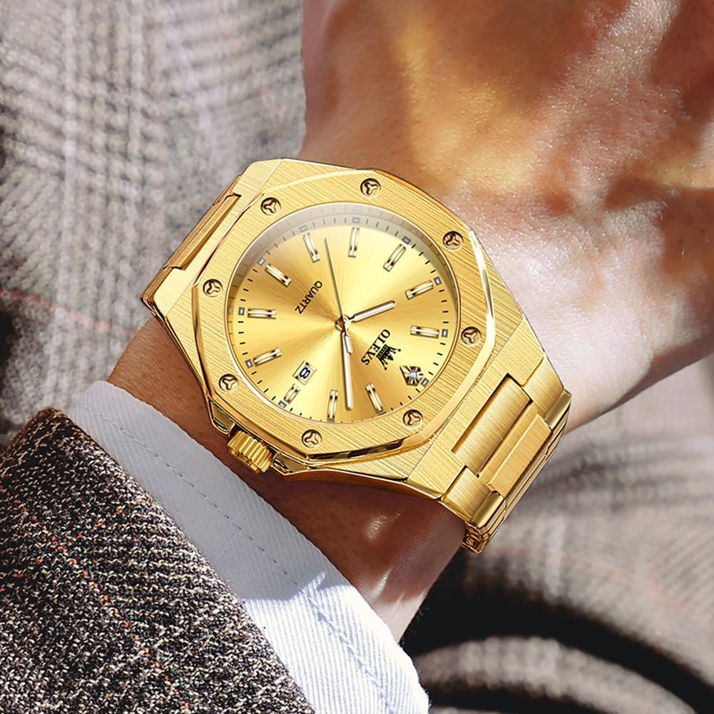 OLEVS Reloj para hombre Big Face Acero inoxidable Impermeable Luminoso Diamante