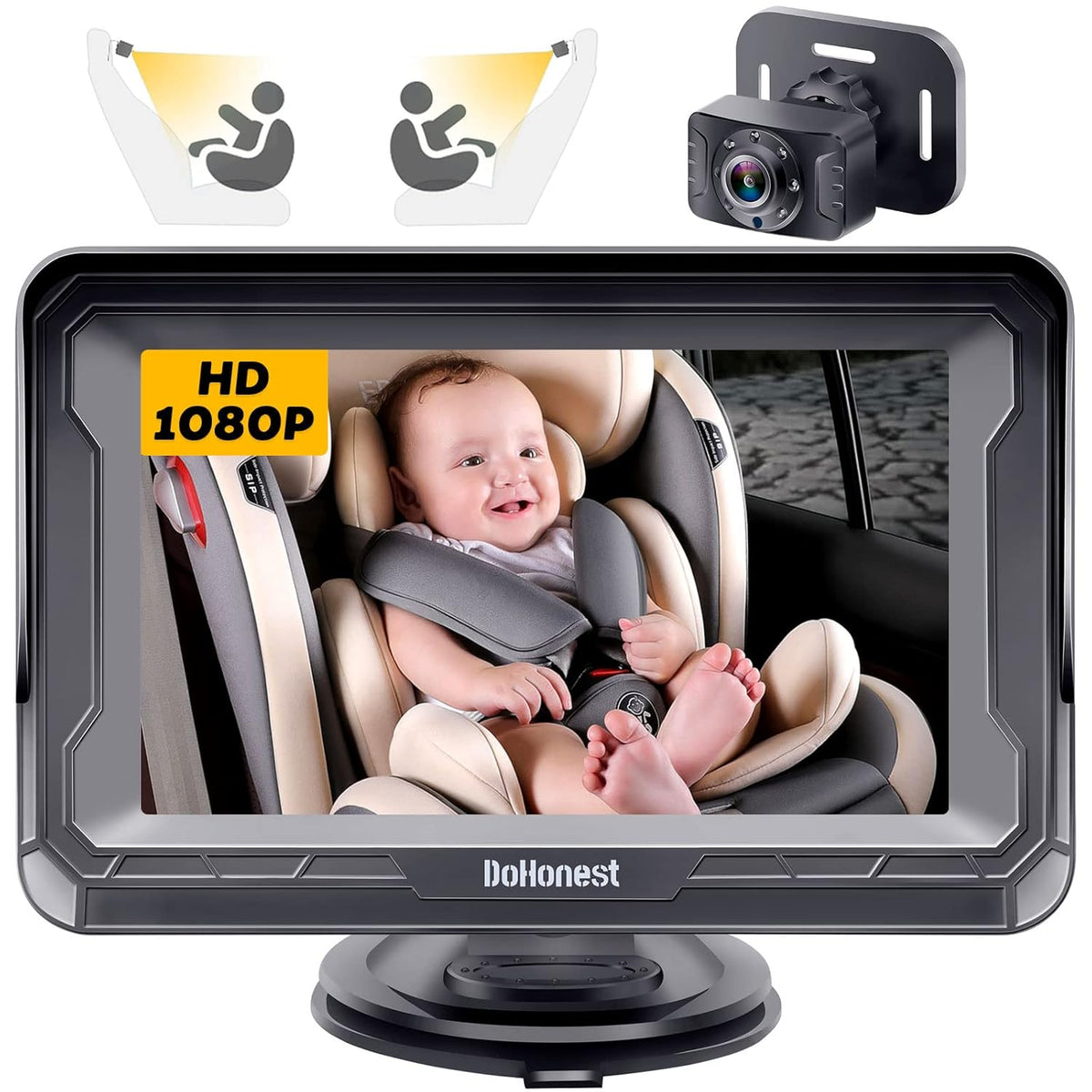 DoHonest Cámara de Coche para Bebé HD 1080P - Monitor para