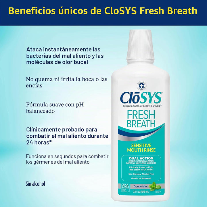 CloSYS Enjuague bucal, 32 onzas, enjuague bucal Fresh Breath, paque...