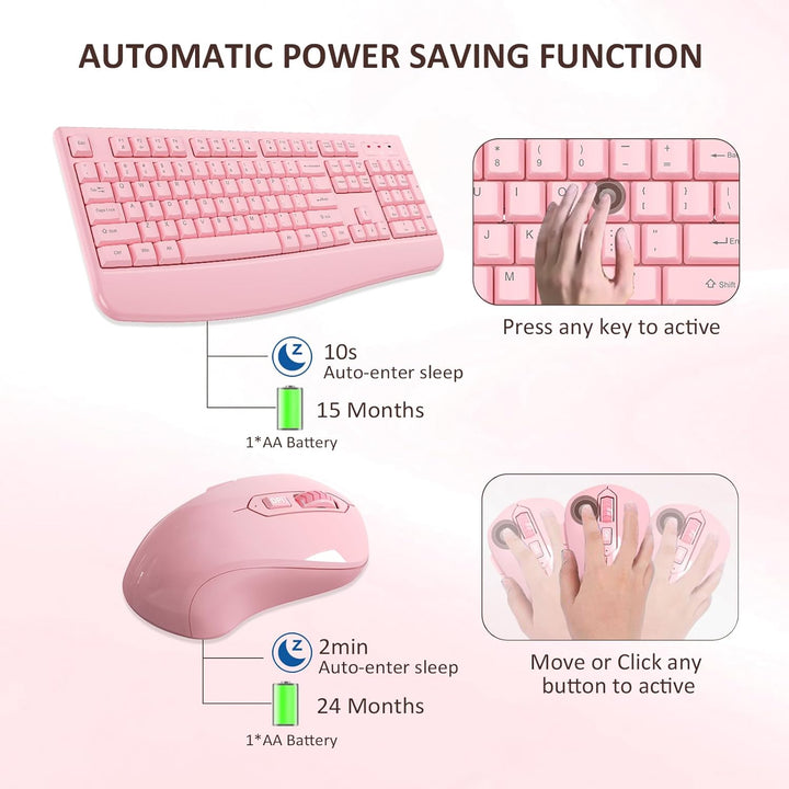 Combo de teclado y ratón inalámbricos de tamaño completo 2.4 GHz co...