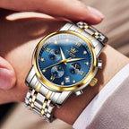 OLEVS Reloj para Hombre Diamante Negocios Vestimenta Analógico Acero Inoxidable a Prueba de Agua Lúmina Fecha Dos Tonos Lujo Casual de Muñeca