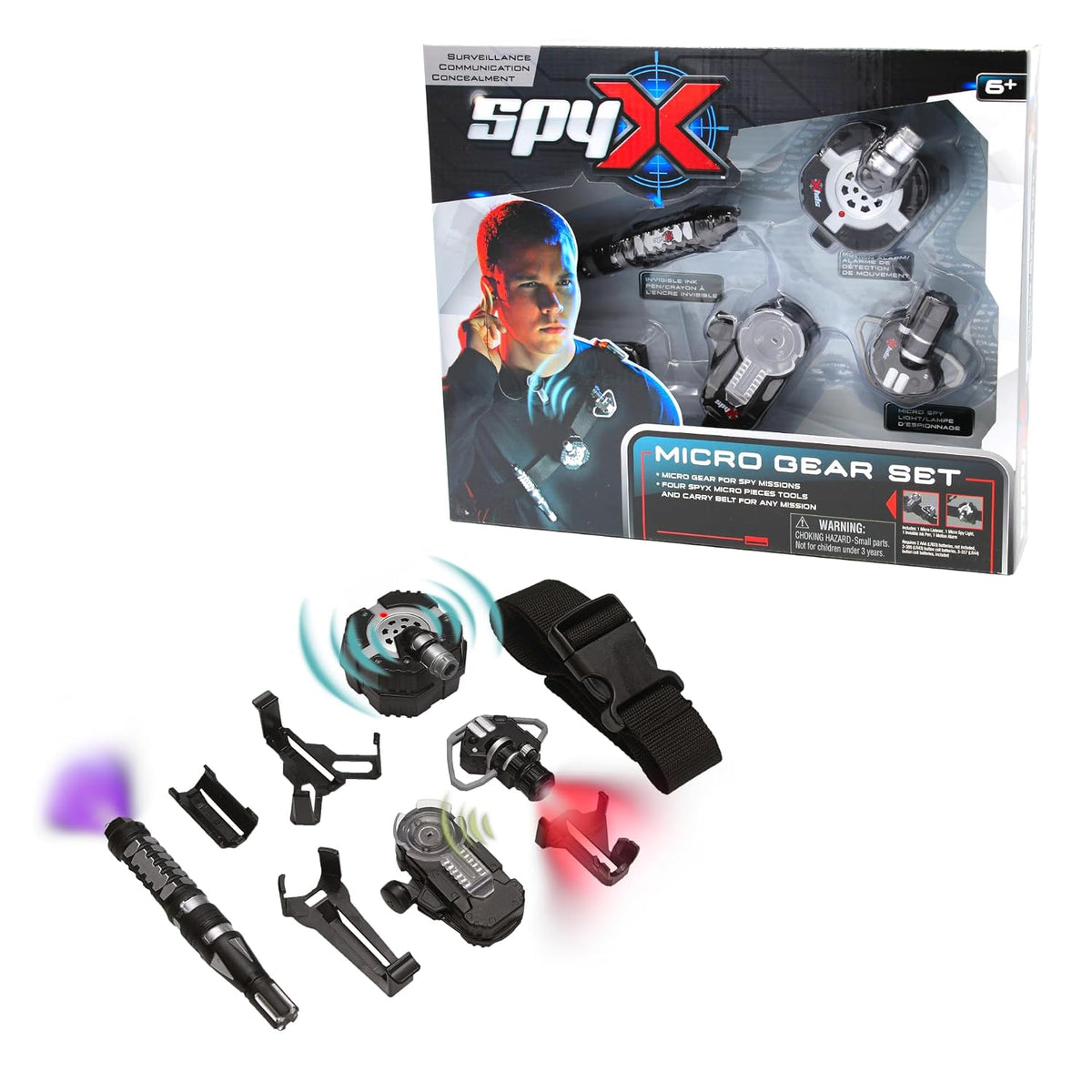 4 herramientas esenciales SpyX para espiar adheridas a un cinturón ajustable de MukikiM Favorito para fanáticos de JR Spy y producto del año 2015 Complemento perfecto para tu colección de equipo de espía