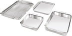 All-Clad Juego de 5 sartenes de acero inoxidable para hornear consistente, incluye bandejas cuadradas y rectangulares, bandejas para hornear y estante de enfriamiento, utensilios profesionales de