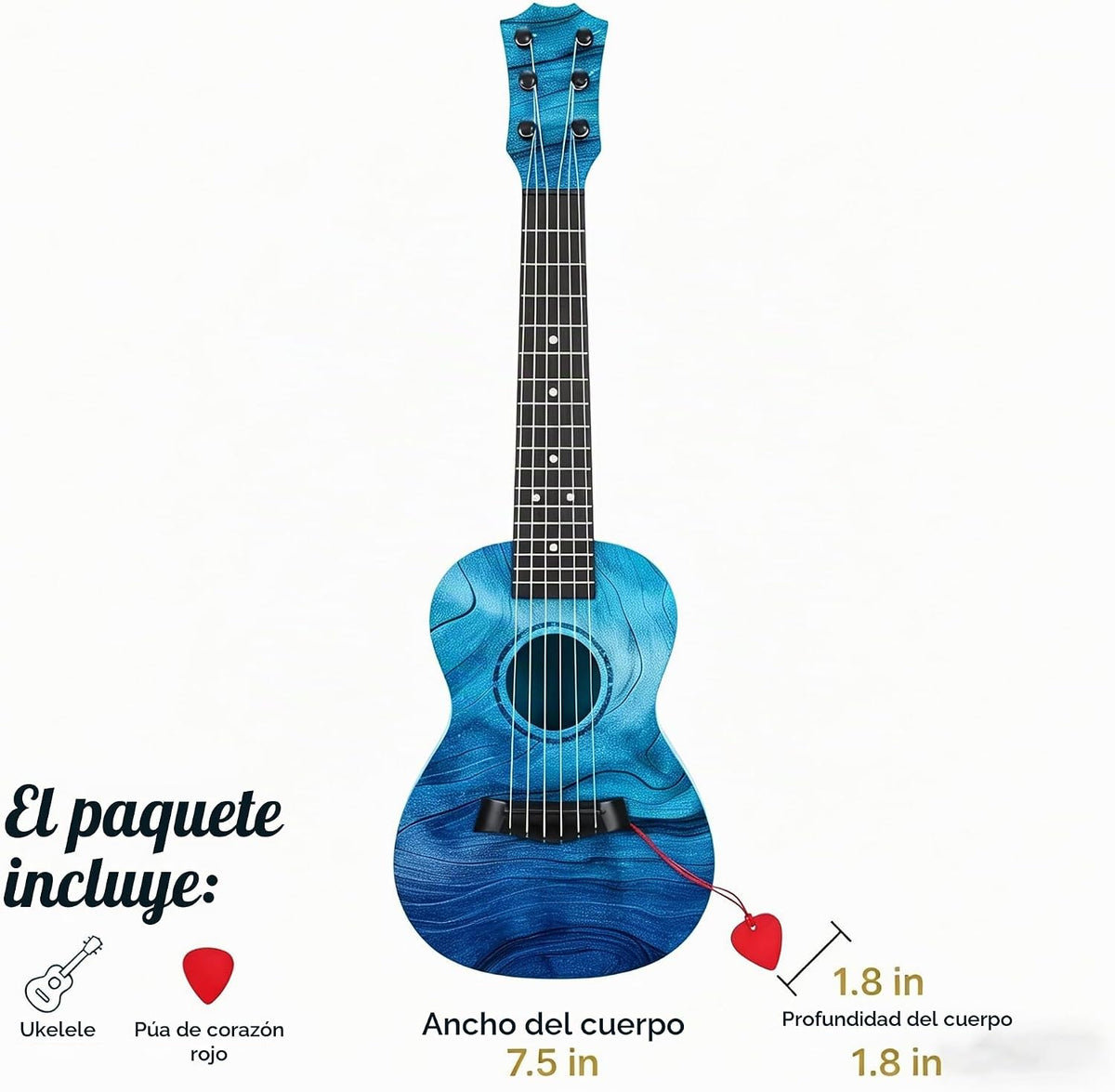 Ukelele de guitarra infantil para 3-5, 21 pulgadas, 6 cuerdas, azul