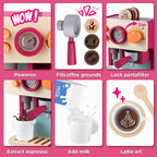 GAGAKU Máquina de café de madera para niños pequeños, juguetes de aprendizaje Montessori para niñas y niños de 3, 4, 5 años, accesorios de cocina realistas con máquina de café expreso y juego de arte con leche