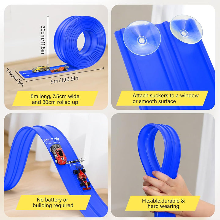 KETIEE Flex Tracks de 16 pies para niños: pista de rampa de carrera...