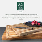 Teak tabla para cortar rectangular con agarre y ranura para líquidos (24 x 18 x 1.5 pulgadas) - De Teakhaus.