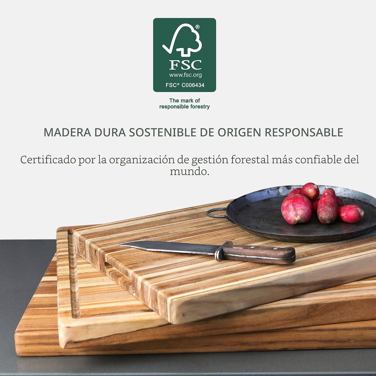 Teak tabla para cortar rectangular con agarre y ranura para líquidos (24 x 18 x 1.5 pulgadas) - De Teakhaus.