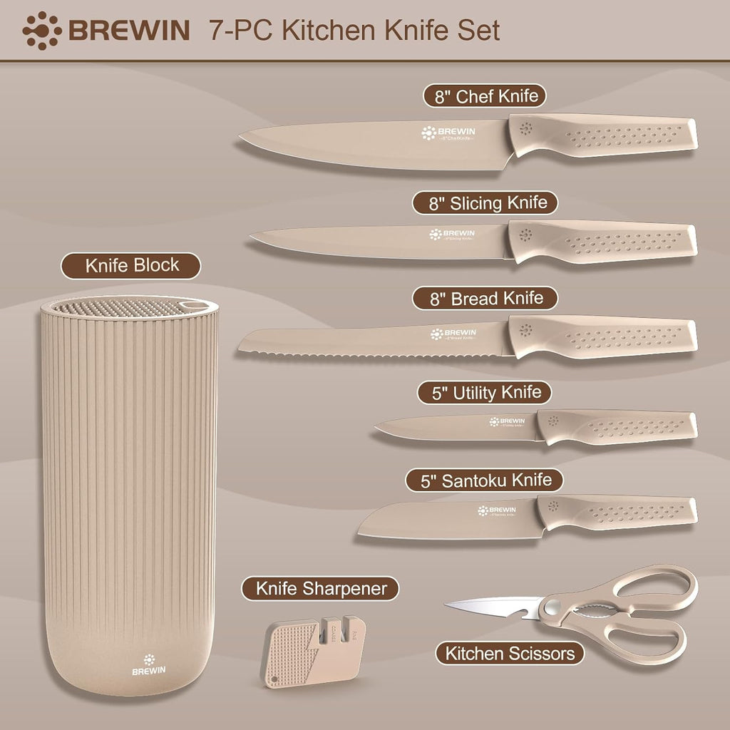 Brewin - Juego de cuchillos de cocina de 8 piezas con bloque universal y