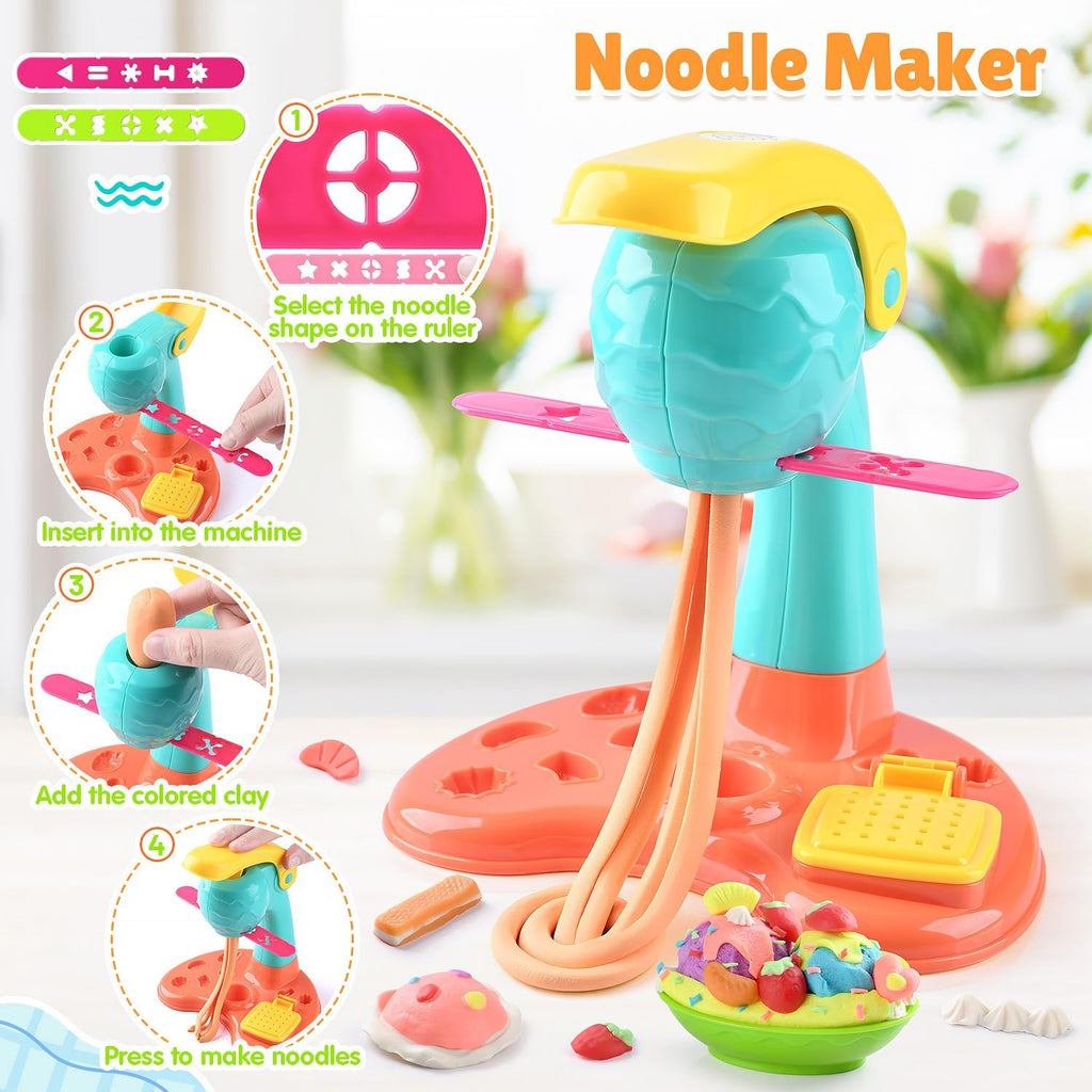 PLAY Juego de Masa de Arcilla con Máquina para Hacer Helados/Máquina para Hacer Fideos/Molde para Helado Banana Split Creaciones de Cocina Artes y Manualidades Juguetes de Comida de Juego Kit de