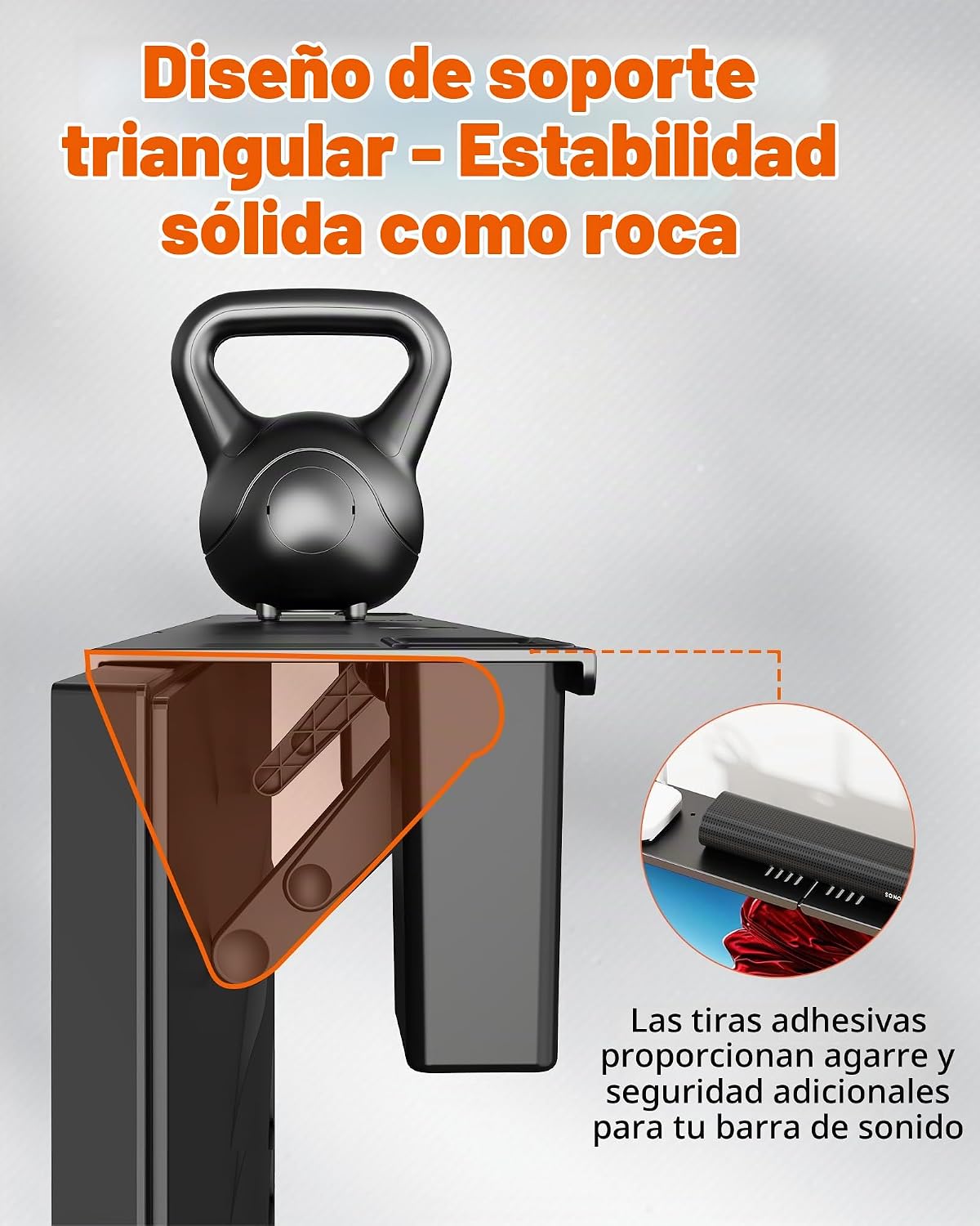 Soporte para barra de sonido, estante superior de TV de acero sin perforaciones con cajas de almacenamiento, soporte de barra de sonido de hasta 15 libras, soporte universal para barra de sonido para