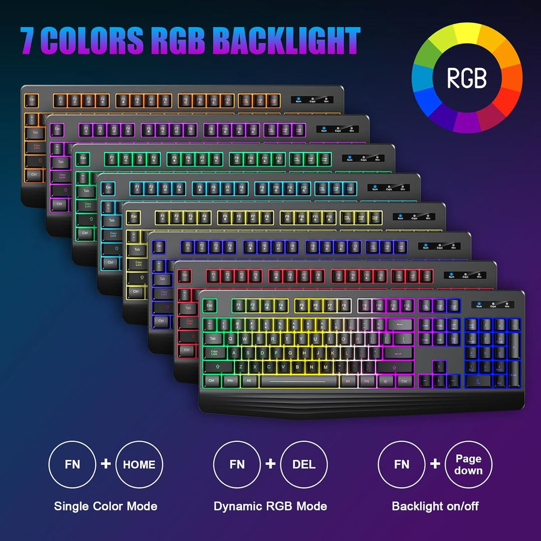 Teclado inalámbrico para juegos, retroiluminación RGB y de un solo...